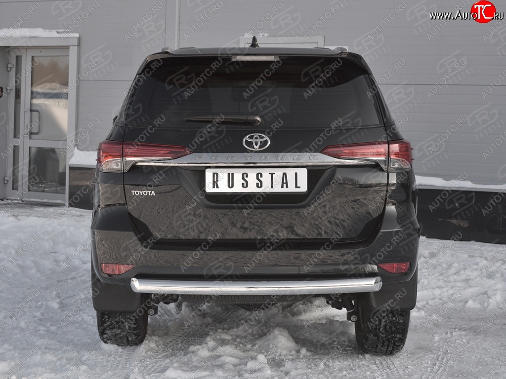 15 649 р. Защита заднего бампера (Ø63 мм короткая, нержавейка) Russtal Toyota Fortuner AN160 дорестайлинг (2015-2020)  с доставкой в г. Тамбов