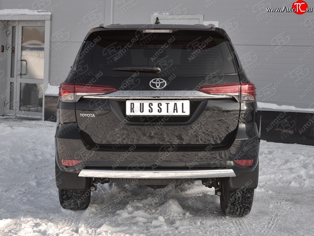 12 949 р. Защита заднего бампера (Ø75х42 мм, нержавейка) Russtal Toyota Fortuner AN160 дорестайлинг (2015-2020)  с доставкой в г. Тамбов