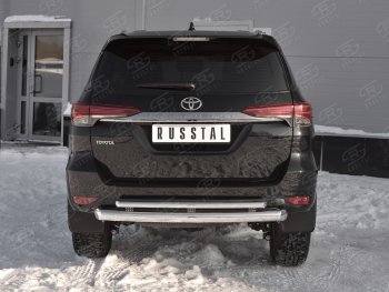 20 349 р. Защита заднего бампера (2 трубы Ø76х42 мм, нержавейка) Russtal Toyota Fortuner AN160 дорестайлинг (2015-2020)  с доставкой в г. Тамбов. Увеличить фотографию 1