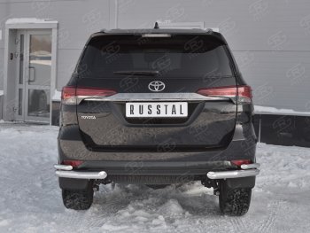 Защита заднего бампера (2 трубы Ø63 и 42 мм уголки, нержавейка) Russtal Toyota Fortuner AN160 дорестайлинг (2015-2020)