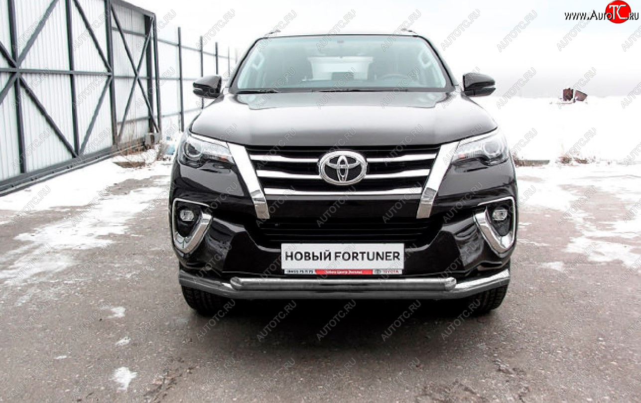 13 799 р. Защита переднего бампера Slitkoff (Ø 76+Ø 57 мм, двойная).  Toyota Fortuner  AN160 (2015-2020) дорестайлинг (Сталь с полимерным покрытием. Цвет: серебристый)  с доставкой в г. Тамбов