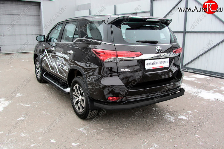 8 799 р. Защита заднего бампера Slitkoff (Ø 76 мм, длинная) Toyota Fortuner AN160 дорестайлинг (2015-2020) (Сталь с полимерным покрытием. Цвет: черный)  с доставкой в г. Тамбов