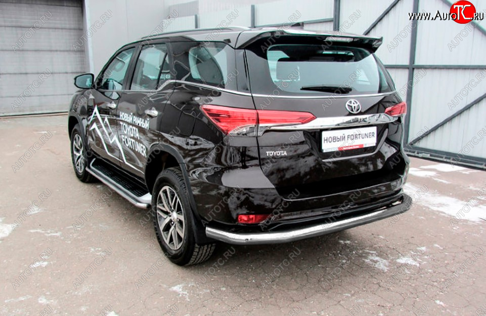 8 799 р. Защита заднего бампера Slitkoff (Ø 76 мм, длинная)  Toyota Fortuner  AN160 (2015-2020) дорестайлинг (Сталь с полимерным покрытием. Цвет: серебристый)  с доставкой в г. Тамбов