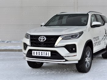 Защита переднего бампера (2 трубы Ø63 и 42 мм, нержавейка) SLITKOFF Toyota Fortuner AN160 рестайлинг (2020-2025)