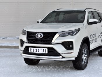 22 999 р. Защита переднего бампера (2 трубы Ø63, нержавейка) SLITKOFF Toyota Fortuner AN160 рестайлинг (2020-2025)  с доставкой в г. Тамбов. Увеличить фотографию 2