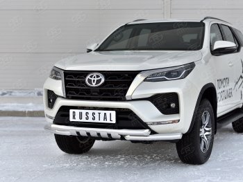 25 699 р. Защита переднего бампера (Ø63 мм с клыками, нержавейка) SLITKOFF Toyota Fortuner AN160 рестайлинг (2020-2025)  с доставкой в г. Тамбов. Увеличить фотографию 2