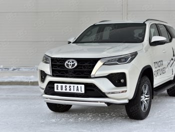 Защита переднего бампера (2 трубы Ø63 и 75х42 мм, нержавейка) Russtal Toyota Fortuner AN160 рестайлинг (2020-2025)