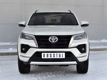 16 699 р. Защита переднего бампера (Ø75х42 мм, нержавейка) Russtal Toyota Fortuner AN160 рестайлинг (2020-2025)  с доставкой в г. Тамбов. Увеличить фотографию 2