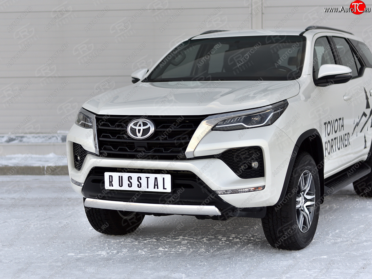 16 699 р. Защита переднего бампера (Ø75х42 мм, нержавейка) Russtal Toyota Fortuner AN160 рестайлинг (2020-2025)  с доставкой в г. Тамбов