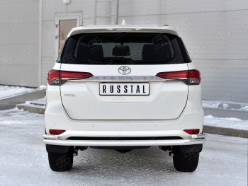 Защита заднего бампера (2 трубы Ø63 и 42 мм, нержавейка) SLITKOFF Toyota (Тойота) Fortuner (Фортунер)  AN160 (2020-2025) AN160 рестайлинг