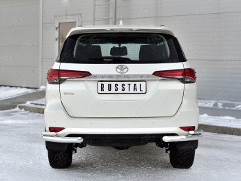 Защита заднего бампера (Ø63 и 42 мм, нержавейка) SLITKOFF Toyota (Тойота) Fortuner (Фортунер)  AN160 (2020-2024) AN160 рестайлинг