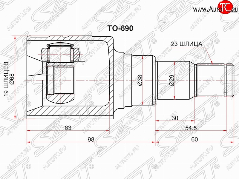 3 299 р. Шрус (внутренний) SAT (19*23*38 мм) Toyota Vitz XP10 хэтчбэк 5 дв. (1998-2001)  с доставкой в г. Тамбов