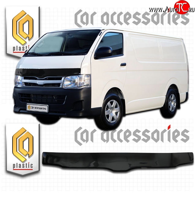 2 899 р. Дефлектор капота CA Plastic (левый руль, широкая кабина)  Toyota Hiace  H200 (2004-2017) минивэн (Япония) дорестайлинг , минивэн (Япония) 1-ый рестайлинг, минивэн (Япония) 2-ой рестайлинг, минивэн (Япония) 3-ий рестайлинг (Classic черный, Без надписи)  с доставкой в г. Тамбов