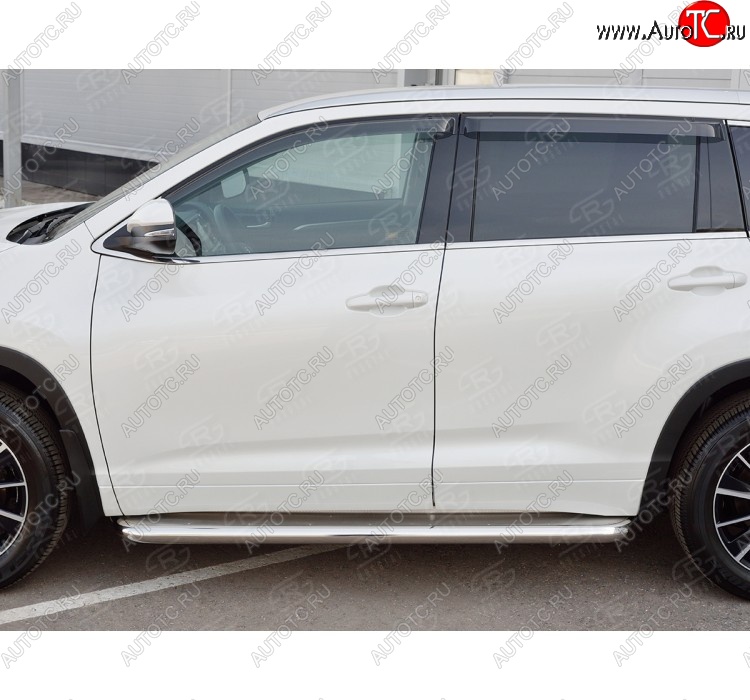 32 649 р. Порожки для ног (Ø63 мм) Russtal Toyota Highlander XU50 рестайлинг (2016-2020) (лист - нержавейка, профиль - нержавейка)  с доставкой в г. Тамбов