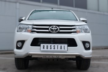 Защита переднего бампера (Ø63 мм волна с надписью, нержавейка) SLITKOFF Toyota (Тойота) Hilux (Хайлюкс)  AN120 (2016-2020) AN120 дорестайлинг