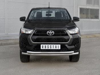 Защита переднего бампера (2 трубы Ø63 мм, нержавейка) SLITKOFF Toyota (Тойота) Hilux (Хайлюкс)  AN120 (2020-2024) AN120 2-ой рестайлинг