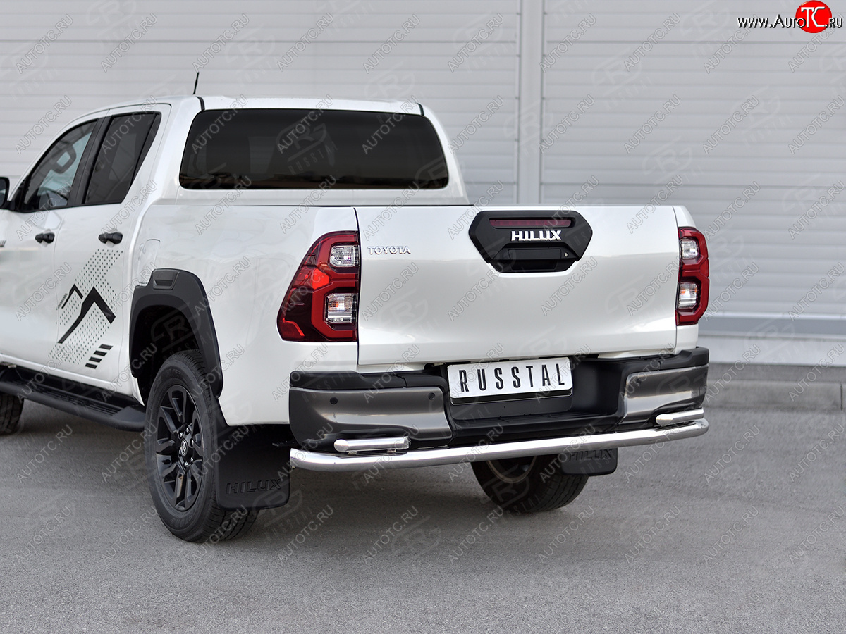 17 999 р. Защита заднего бампера (2 трубы Ø63 и 42 мм, нержавейка, BLACK ONYX) SLITKOFF  Toyota Hilux  AN120 (2020-2024) 2-ой рестайлинг (полированная нержавейка)  с доставкой в г. Тамбов