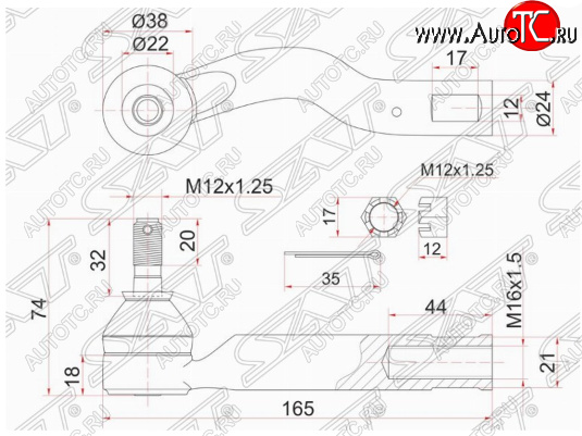 669 р. Левый наконечник рулевой тяги SAT  Toyota Ipsum  ACM20 (2001-2003) дорестайлинг  с доставкой в г. Тамбов