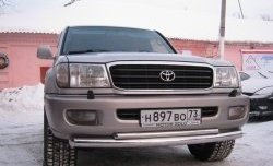 17 449 р. Защита переднего бампера (2 трубыØ76 и 42 мм, нержавейка) Russtal Toyota Land Cruiser 100 дорестайлинг (1998-2002)  с доставкой в г. Тамбов. Увеличить фотографию 1