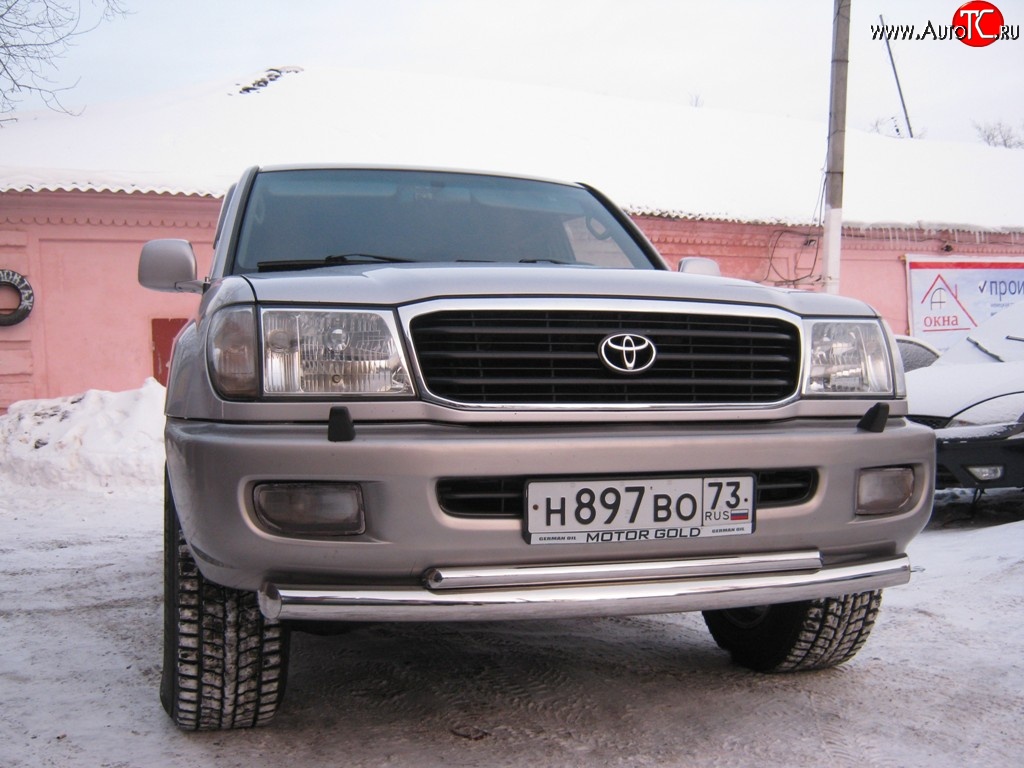 17 449 р. Защита переднего бампера (2 трубыØ76 и 42 мм, нержавейка) Russtal Toyota Land Cruiser 100 2-ой рестайлинг (2005-2007)  с доставкой в г. Тамбов