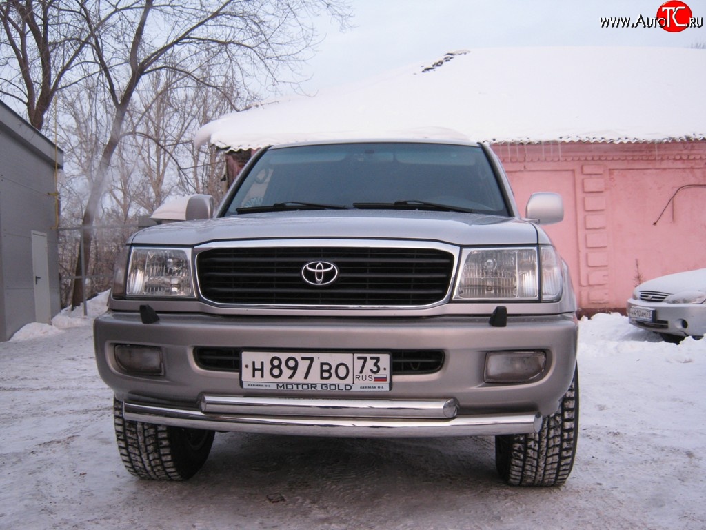 20 799 р. Защита переднего бампера (2 трубыØ76 и 63 мм, нержавейка) Russtal Toyota Land Cruiser 100 2-ой рестайлинг (2005-2007)  с доставкой в г. Тамбов