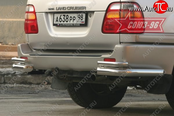 22 454 р. Защита заднего бампера из боковых уголков Souz-96( d76) Toyota Land Cruiser 100 дорестайлинг (1998-2002)  с доставкой в г. Тамбов