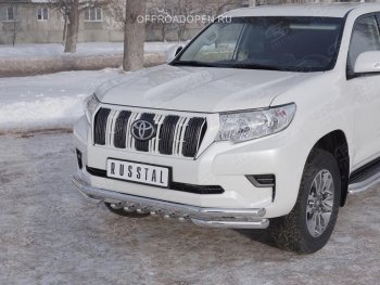 23 999 р. Защита переднего бампера (Ø63 мм c зубами Ø42, нержавейка) Russtal Toyota Land Cruiser Prado J150 2-ой рестайлинг (2017-2020)  с доставкой в г. Тамбов. Увеличить фотографию 2