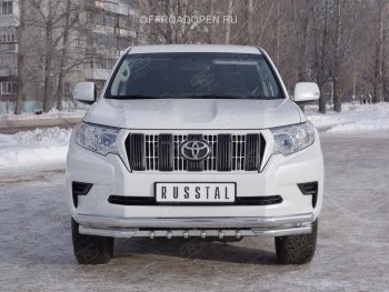 23 999 р. Защита переднего бампера (Ø63 мм c зубами Ø42, нержавейка) Russtal Toyota Land Cruiser Prado J150 2-ой рестайлинг (2017-2020)  с доставкой в г. Тамбов. Увеличить фотографию 3