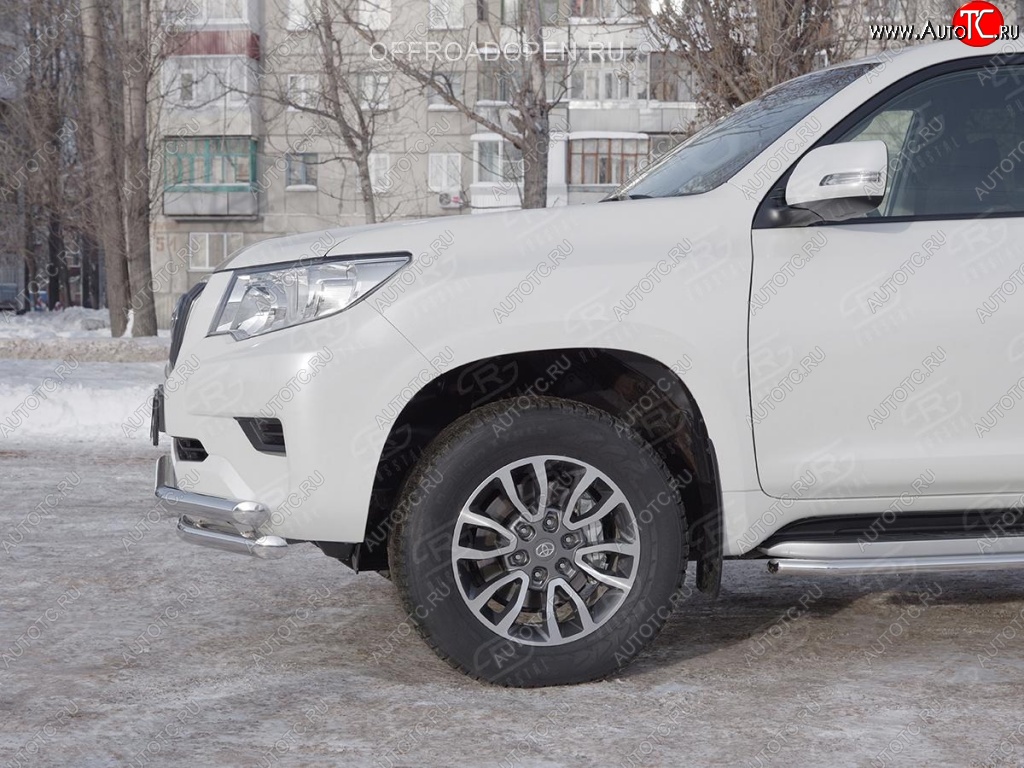 23 999 р. Защита переднего бампера (Ø63 мм c зубами Ø42, нержавейка) Russtal Toyota Land Cruiser Prado J150 2-ой рестайлинг (2017-2020)  с доставкой в г. Тамбов