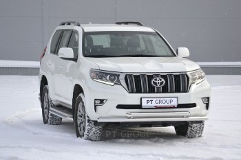 31 549 р. Защита переднего бампера двойная из труб d63/63 мм Petroil Tuning Toyota Land Cruiser Prado J150 2-ой рестайлинг (2017-2020) (Нержавеющая полированная сталь)  с доставкой в г. Тамбов. Увеличить фотографию 2