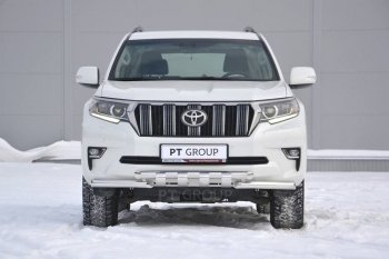 34 999 р. Защита переднего бампера на Petroil Tuning (диаметр 63 и 63) Toyota Land Cruiser Prado J150 2-ой рестайлинг (2017-2020) (Нержавеющая полированная сталь)  с доставкой в г. Тамбов. Увеличить фотографию 1