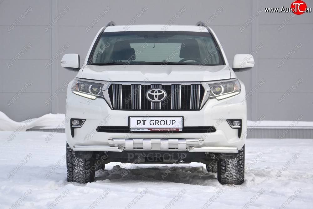 34 999 р. Защита переднего бампера на Petroil Tuning (диаметр 63 и 63) Toyota Land Cruiser Prado J150 2-ой рестайлинг (2017-2020) (Нержавеющая полированная сталь)  с доставкой в г. Тамбов