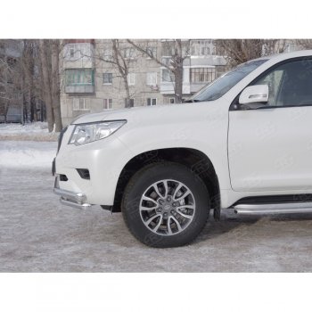 17 749 р. Защита переднего бампера (Ø63 мм с углами, нержавейка) Russtal Toyota Land Cruiser Prado J150 2-ой рестайлинг (2017-2020)  с доставкой в г. Тамбов. Увеличить фотографию 2