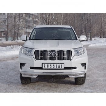 17 749 р. Защита переднего бампера (Ø63 мм с углами, нержавейка) Russtal Toyota Land Cruiser Prado J150 2-ой рестайлинг (2017-2020)  с доставкой в г. Тамбов. Увеличить фотографию 3