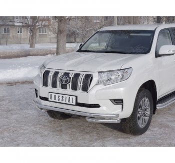 Защита переднего бампера (Ø63 мм с углами, нержавейка) Russtal Toyota Land Cruiser Prado J150 2-ой рестайлинг (2017-2020)