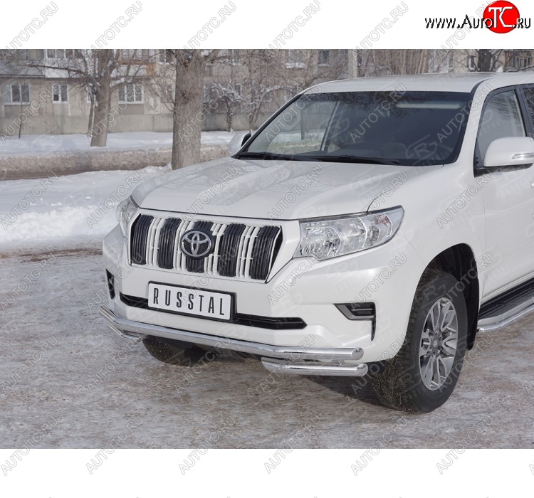 17 749 р. Защита переднего бампера (Ø63 мм с углами, нержавейка) Russtal Toyota Land Cruiser Prado J150 2-ой рестайлинг (2017-2020)  с доставкой в г. Тамбов