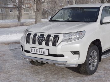 Защита переднего бампера (2 трубы Ø76 мм с зубами, нержавейка) Russtal Toyota Land Cruiser Prado J150 2-ой рестайлинг (2017-2020)