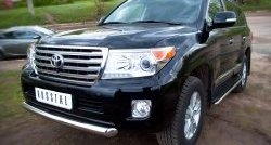 Одинарная укороченная защита переднего бампера диаметром 76 мм SLITKOFF Toyota Land Cruiser 200 1-ый рестайлинг (2012-2015)