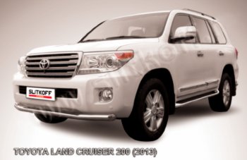 12 399 р. Защита переднего бампера Slitkoff (Ø76 мм) Toyota Land Cruiser 200 1-ый рестайлинг (2012-2015) (Нержавейка полированная)  с доставкой в г. Тамбов. Увеличить фотографию 1