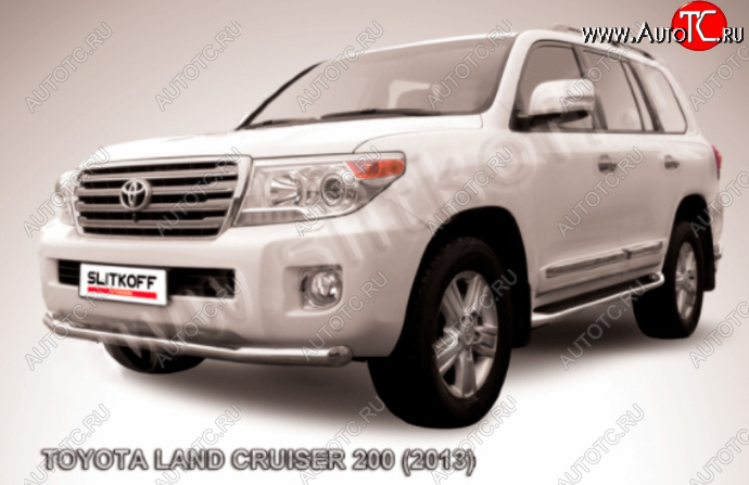 12 399 р. Защита переднего бампера Slitkoff (Ø76 мм)  Toyota Land Cruiser  200 (2012-2015) 1-ый рестайлинг (Нержавейка полированная)  с доставкой в г. Тамбов