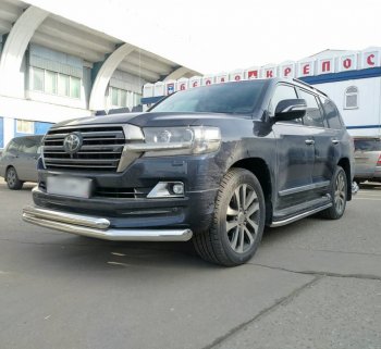 23 499 р. Защита переднего бампера (2 трубыØ76 и 63 мм, нержавейка) SLITKOFF  Toyota Land Cruiser  200 (2015-2021) 2-ой рестайлинг  с доставкой в г. Тамбов. Увеличить фотографию 2