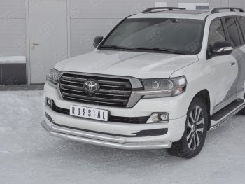 Защита переднего бампера (2 трубыØ76 и 63 мм, нержавейка) SLITKOFF Toyota (Тойота) Land Cruiser (Лэнд)  200 (2015-2021) 200 2-ой рестайлинг