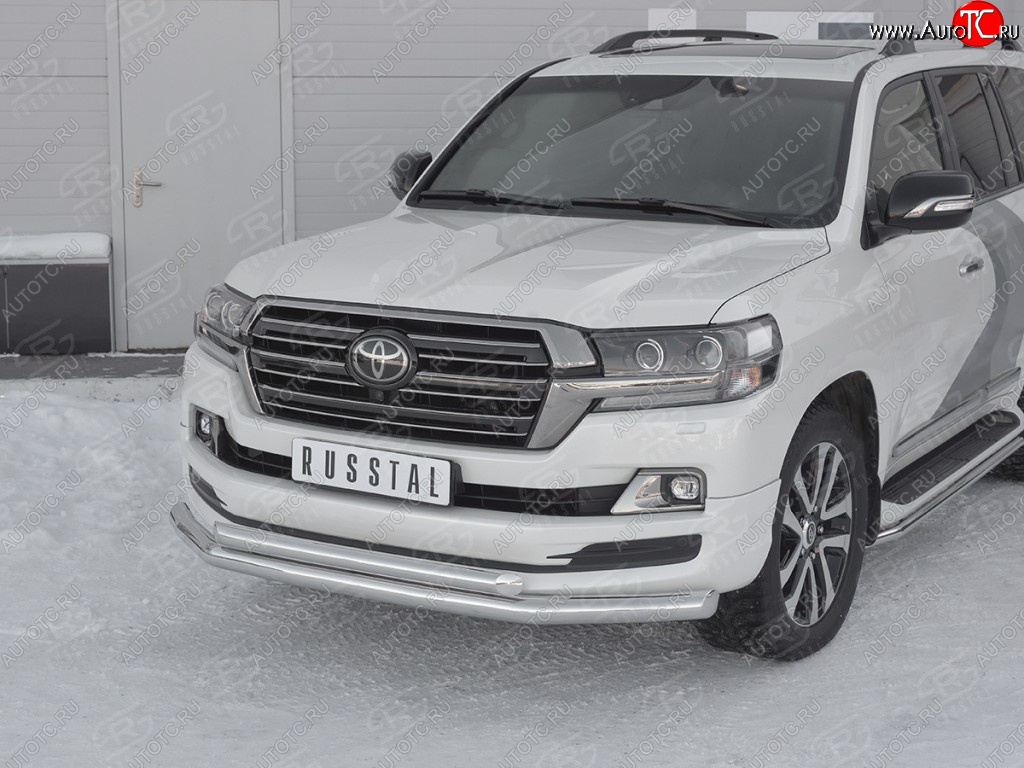 23 499 р. Защита переднего бампера (2 трубыØ76 и 63 мм, нержавейка) SLITKOFF  Toyota Land Cruiser  200 (2015-2021) 2-ой рестайлинг  с доставкой в г. Тамбов