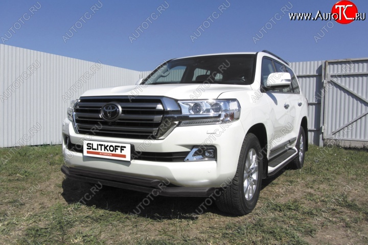 12 999 р. Защита переднего бампер Slitkoff  Toyota Land Cruiser  200 (2015-2021) 2-ой рестайлинг (Цвет: серебристый)  с доставкой в г. Тамбов