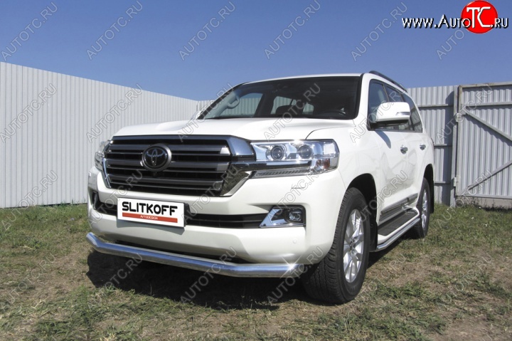 12 399 р. Одинарная защита переднего бампера диаметром 57 мм Slitkoff  Toyota Land Cruiser  200 (2015-2021) 2-ой рестайлинг (Цвет: нержавеющая полированная сталь)  с доставкой в г. Тамбов