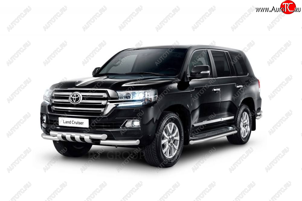 22 749 р. Защита порогов Petroil Tuning d63 Toyota Land Cruiser 200 2-ой рестайлинг (2015-2021) (Нержавеющая полированная сталь)  с доставкой в г. Тамбов