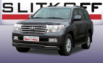 Защита переднего бампера Slitkoff (Ø 57+Ø 57+Ø 42, тройная). Toyota Land Cruiser 200 дорестайлинг (2007-2012)