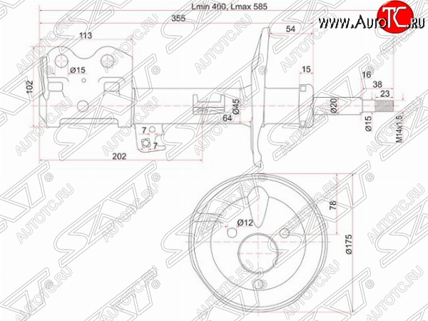 3 699 р. Правый амортизатор передний SAT Toyota Prius XW20 дорестайлинг (2003-2005)  с доставкой в г. Тамбов