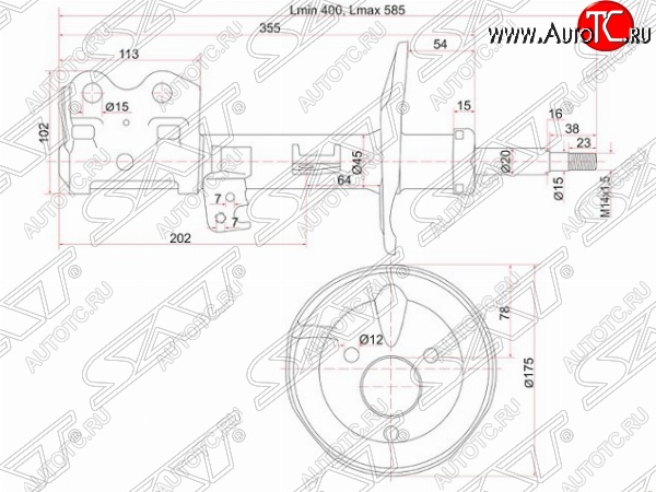 3 499 р. Левый амортизатор передний SAT  Toyota Prius  XW20 (2003-2011) дорестайлинг, рестайлинг  с доставкой в г. Тамбов