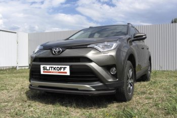 6 499 р. Защита переднего бампер Slitkoff  Toyota RAV4  XA40 (2015-2019) 5 дв. рестайлинг (Цвет: серебристый)  с доставкой в г. Тамбов. Увеличить фотографию 1